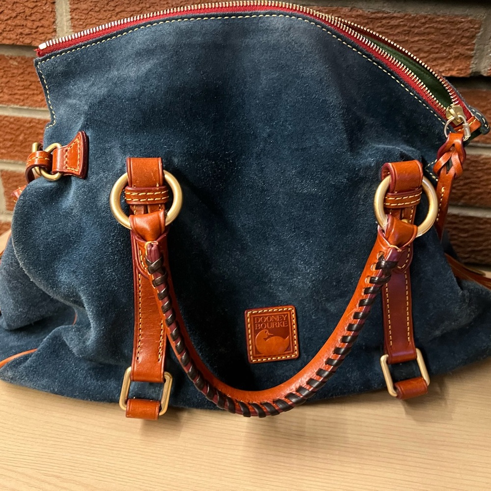 Dooney & Bourke Navy Suede Bag with Tan Leather - Picture 6 of 16